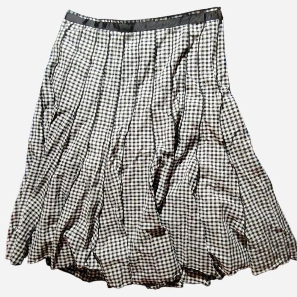 black and white gingham pleated long flouncey skirt with lining